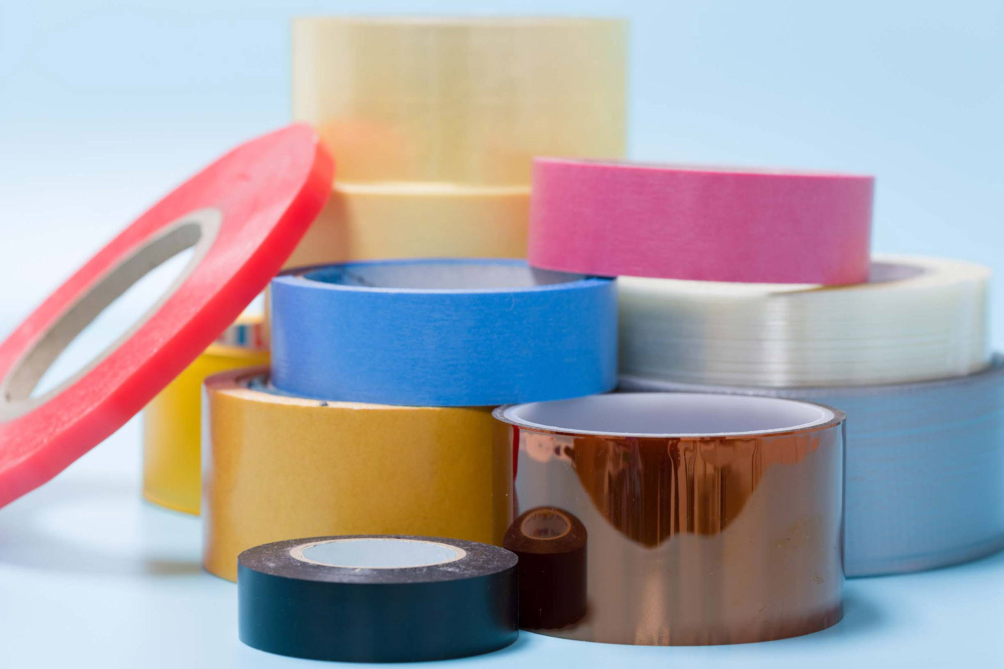 A collection of different kinds of adhesive tape.